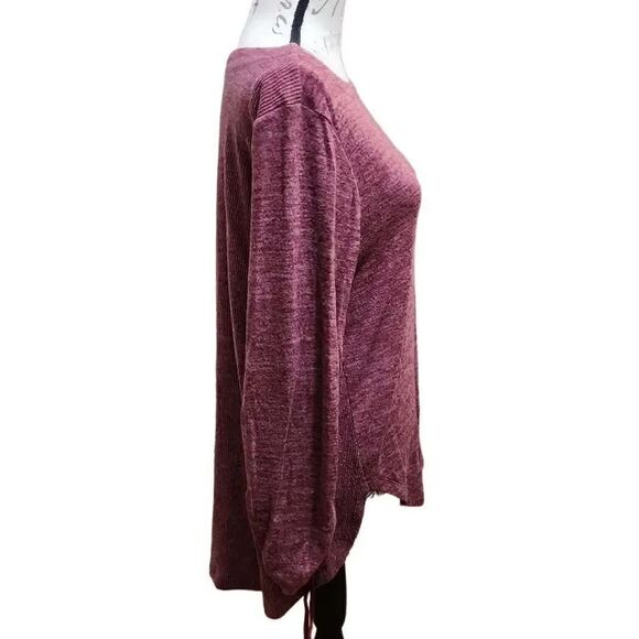 Saturday Sunday Anthropologie Ladies Marled Red Sz Med Ribbed Ruched Sleeve Top - Picture 4 of 8